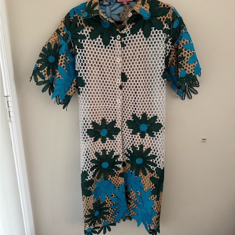 Anthropology Eva Franco Textured Lace Buttondown Shirt Or Dress